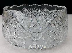 American Brilliant Period Crystal Glass Sawtooth 10 Punch Bowl Hawkes Gravic