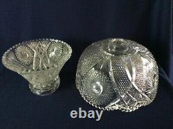 American Brilliant Period Cut Crystal 10 PUNCH BOWL with STAND 2 Pc ABP Ca 1900