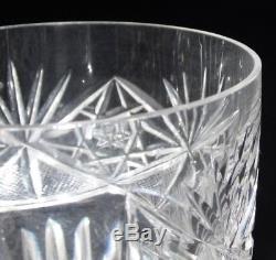 American Brilliant Period Cut Glass Punch Bowl & Base w Cups ABP Hobstar Fans