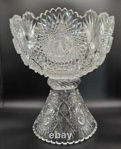 American Brilliant Period Cut Glass Punch Bowl & Pedestal Stand 15x12