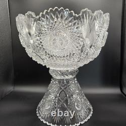 American Brilliant Period Cut Glass Punch Bowl & Pedestal Stand 15x12
