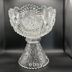 American Brilliant Period Cut Glass Punch Bowl & Pedestal Stand 15x12