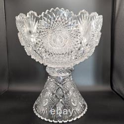 American Brilliant Period Cut Glass Punch Bowl & Pedestal Stand 15x12