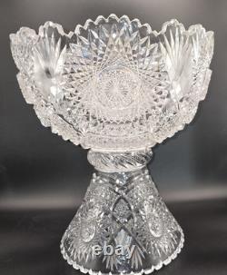 American Brilliant Period Cut Glass Punch Bowl & Pedestal Stand 15x12