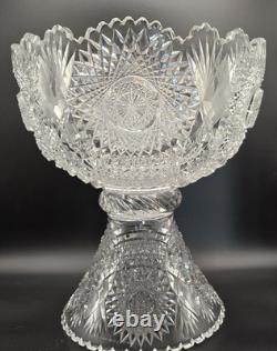 American Brilliant Period Cut Glass Punch Bowl & Pedestal Stand 15x12