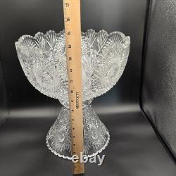 American Brilliant Period Cut Glass Punch Bowl & Pedestal Stand 15x12