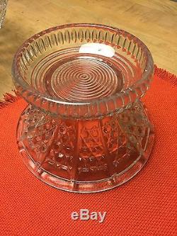 American Brilliant Period Glass 2 Piece Pedestal Punch Bowl