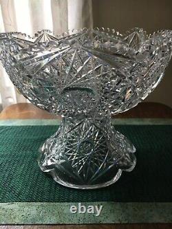 American Brilliant Period Heavy Crystal 12Punch Bowl Centerpiece With Pedestal