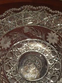 American Brilliant Period Pairpoint Viscaria Cut And Etched Punchbowl Fabulous
