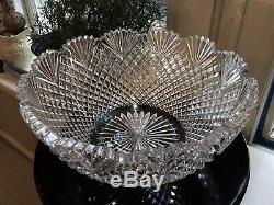 American Brilliant Strawberry Diamond & Fan Punch Bowl / Higgins & Seiter 19th C