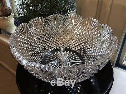 American Brilliant Strawberry Diamond & Fan Punch Bowl / Higgins & Seiter 19th C