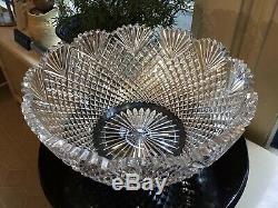 American Brilliant Strawberry Diamond & Fan Punch Bowl / Higgins & Seiter 19th C