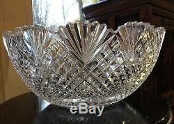 American Brilliant Strawberry Diamond & Fan Punch Bowl / Higgins & Seiter 19th C