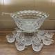 American Fostoria Vintage Large 14 Punch Bowl With Base, Ladle & 12 Cups
