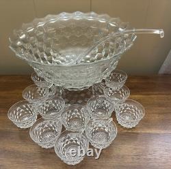 American Fostoria Vintage Large 14 Punch Bowl With Base, Ladle & 12 Cups
