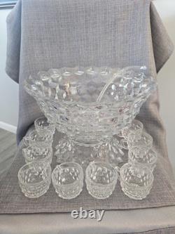 American Fostoria Vintage Large 14 Punch Bowl With Base, Ladle & 18 Cups