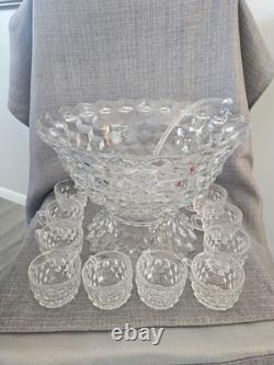 American Fostoria Vintage Large 14 Punch Bowl With Base, Ladle & 18 Cups