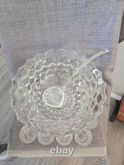 American Fostoria Vintage Large 14 Punch Bowl With Base, Ladle & 18 Cups