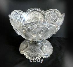 American brilliant LARGE two piece cut crystal punchbowl and base sawtooth