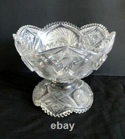 American brilliant LARGE two piece cut crystal punchbowl and base sawtooth