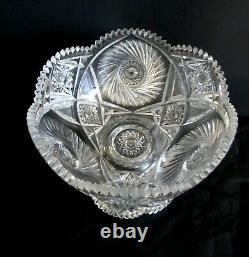 American brilliant LARGE two piece cut crystal punchbowl and base sawtooth