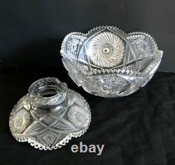 American brilliant LARGE two piece cut crystal punchbowl and base sawtooth