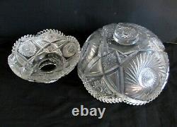 American brilliant LARGE two piece cut crystal punchbowl and base sawtooth