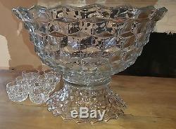 American-clear by Fostoria 18 Punch Bowl with 12 Pedestal Set Gorgeous Vintage