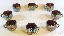 Amethyst GALAXY Carnival Glass Punch Bowl Set L. E. SMITH PUNCH BOWL & 8 CUPS