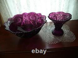 Amethyst pattern glass punch bowl Imperial Whirling Star 4qt pinwheels hobstars