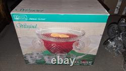 Anchor Hocking 18 Piece Wexford Punch Bowl Set Service for 8 withOriginal Box USA