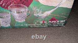Anchor Hocking 18 Piece Wexford Punch Bowl Set Service for 8 withOriginal Box USA