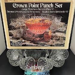 Anchor Hocking Crown Point Punch Bowl Set for 12 with Recipe Book USA 26 Pcs NOS