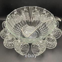 Anchor Hocking Crown Point Punch Bowl Set for 12 with Recipe Book USA 26 Pcs NOS