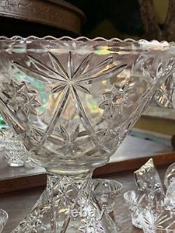 Anchor Hocking EAPC Star of David 17 Piece Punch Bowl & 6.5 Stand 15 Cups