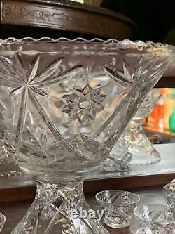 Anchor Hocking EAPC Star of David 17 Piece Punch Bowl & 6.5 Stand 15 Cups