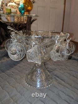 Anchor Hocking Early American Prescut Star of David LG. Punch Bowl Set 22 Pc