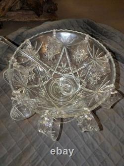 Anchor Hocking Early American Prescut Star of David LG. Punch Bowl Set 22 Pc
