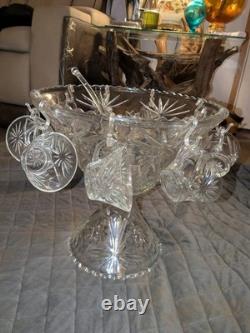 Anchor Hocking Early American Prescut Star of David LG. Punch Bowl Set 22 Pc