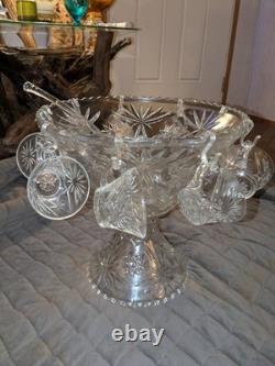 Anchor Hocking Early American Prescut Star of David LG. Punch Bowl Set 22 Pc