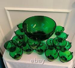 Anchor Hocking FOREST GREEN PUNCH BOWL SET Bowl 16 Cups