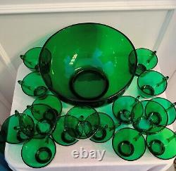 Anchor Hocking FOREST GREEN PUNCH BOWL SET Bowl 16 Cups