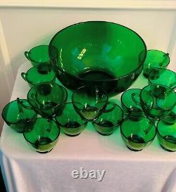 Anchor Hocking FOREST GREEN PUNCH BOWL SET Bowl 16 Cups