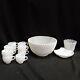 Anchor Hocking Fire King White Milk Glass Hobnail Punch Bowl Set