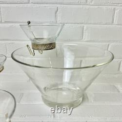 Anchor Hocking Glass Punch And Chip & Dip Set With Gold Tone Brass 11 Piece Set