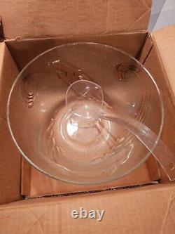 Anchor Hocking Jubilee Glass Punch Bowl With Ladle and Cups, Vintage