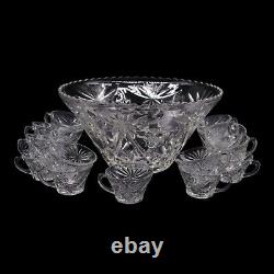 Anchor Hocking Prescut Clear Punch Bowl & 19 Punch Cups