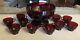 Anchor Hocking Royal Ruby Red Punch Bowl Base and 13 Cups