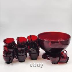 Anchor Hocking Royal Ruby Red Punch Bowl Stand & 23 Cups Vintage Set