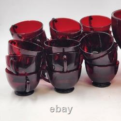 Anchor Hocking Royal Ruby Red Punch Bowl Stand & 23 Cups Vintage Set